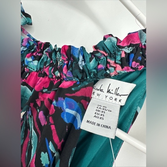 Nicole Miller Halter Sleeveless Bold Print Midi Dress size XS Teal/Multi - Picture 3 of 5